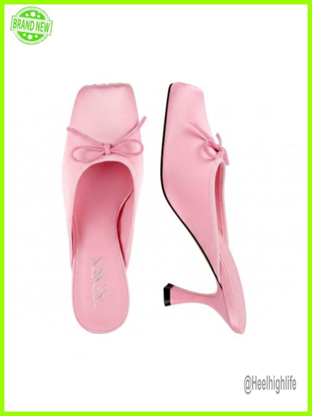 Satin Ballet Mule Kitten Heels Slip On Ballerina Pumps with Bow Knot